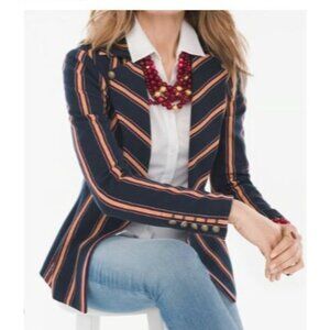 Chicos Womens Striped Blazer Jacket Size 8 ponte knit navy striped open